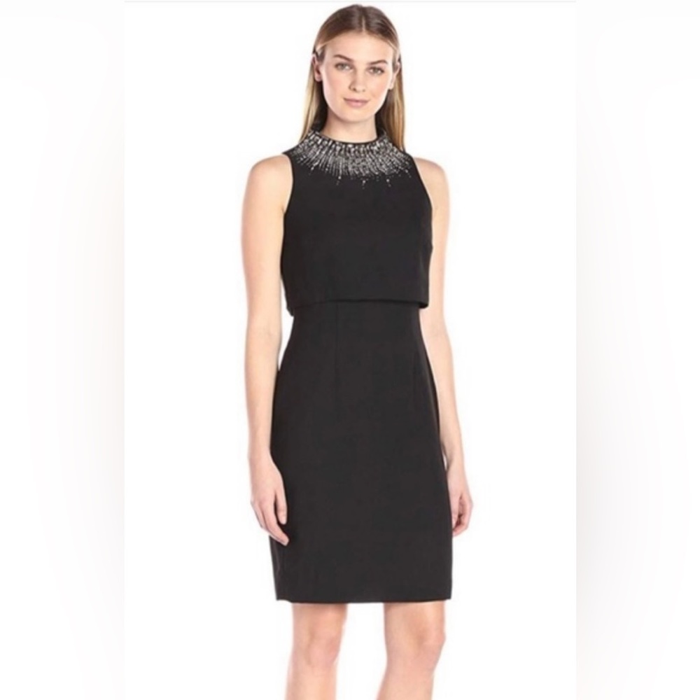 NWT Aidan Mattox sleeveless beaded mock neck popover dress